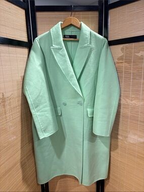 ZARA Mint Green Double-Breasted Pea Coat